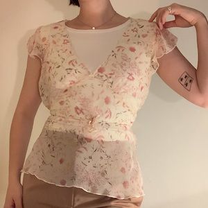 Sheer Floral Smart Set Tie Top